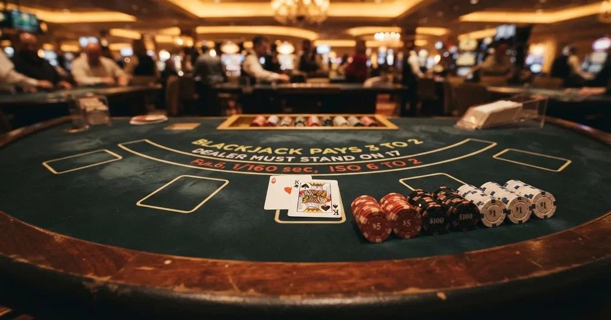 Upplyst spelbord med kort, sett ovanifrån — bästa blackjack i sverige