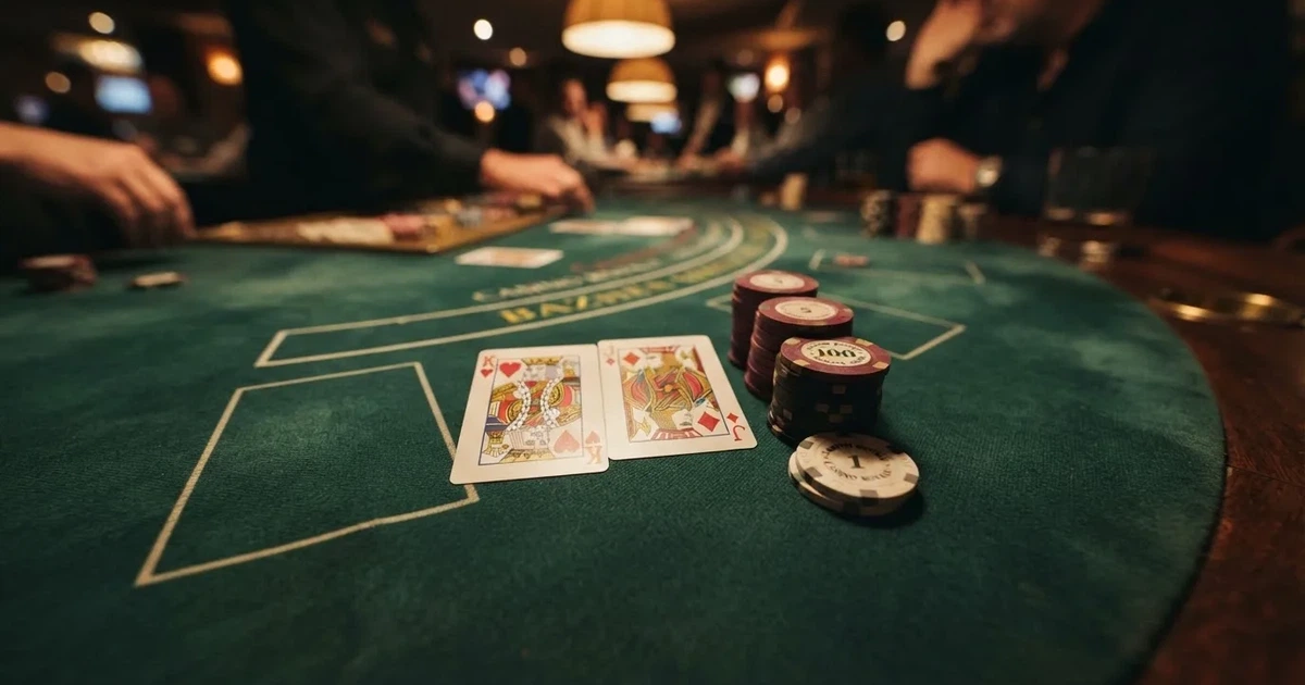 Upplyst spelbord med kort, sett ovanifrån — casinon med jackpot i sverige